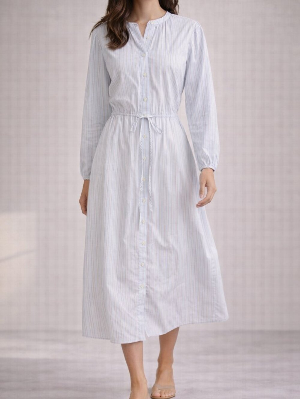J. Crew Blue White Stripe Cotton Voile Midi Shirtdress Tie Waist Size 4